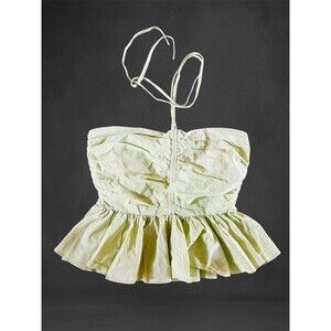 MABLE Babydoll Peplum Top Size L Coquette Dainty Sleeve Green Anthropologie